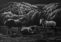 Horses i Bieszczady Mountains - 30x40 cm, pastels